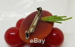 Vintage Bakelite Cherry Cluster Log Brooch Pin Simicrome Tested