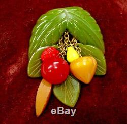 Vintage Bakelite Collectors Dangling Fruit & Leafs Pin
