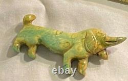 Vintage Bakelite Dachshund Pin Brooch Large 3 Inch Carved Spinach Green SWEET