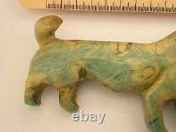 Vintage Bakelite Dachshund Pin Brooch Large 3 Inch Carved Spinach Green SWEET