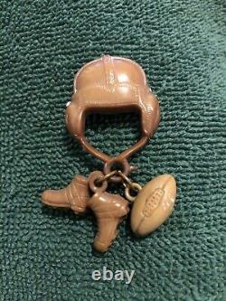 Vintage Bakelite Dangle Football Theme Pin Brooch with Helmet, Football, Cleats