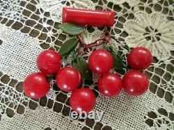 Vintage Bakelite Dangling Red Cherry Pin/Brooch