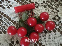 Vintage Bakelite Dangling Red Cherry Pin/Brooch