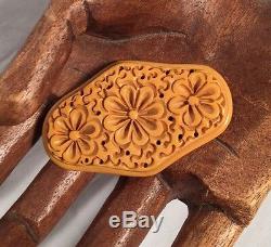 Vintage Bakelite Deeply Carved Flower Butterscotch Large Pin Brooch 23.5g Tested