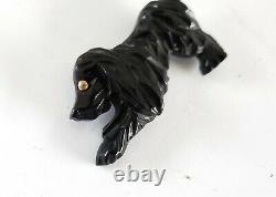 Vintage Bakelite Dog Pin Black Cocker Spaniel Pin Hand Carved 1930's Plastic