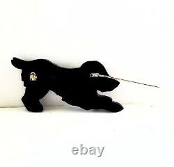 Vintage Bakelite Dog Pin Black Cocker Spaniel Pin Hand Carved 1930's Plastic