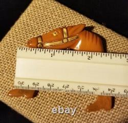 Vintage Bakelite Equestrian Horse Boots Charms Dangle Brooch Pin Butterscotch
