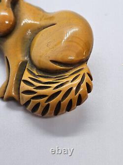 Vintage Bakelite FOX DOG Pin Brooch Overdyed Carved Leather Ears Martha Sleeper