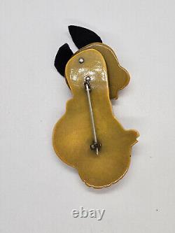 Vintage Bakelite FOX DOG Pin Brooch Overdyed Carved Leather Ears Martha Sleeper