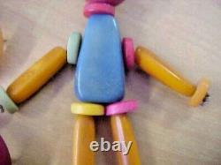 Vintage Bakelite Figure Man Crib Toy Multi Color Dangle & 2 Brooch Pins 1 Shoe