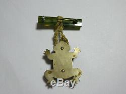 Vintage Bakelite Frog Set On Brass Base Dangle From Bakelite Bar Pin