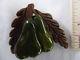 Vintage Bakelite Green Pear Fur Pin Broach Laminated on Carved Wood Back