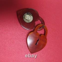 Vintage Bakelite Heart shaped Picture Pin brooch