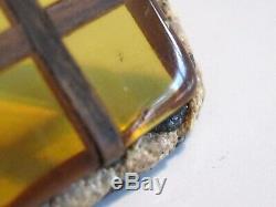 Vintage Bakelite Horse Dangle Medallion Pin Brooch W Essex Crystal & Wood Inlay