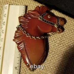 Vintage Bakelite Horse Head Brooch Pin With Bridle Painted Western Americana