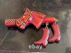 Vintage Bakelite Horse Head with Glass Eyes and Pair of Boots Pin Brooch