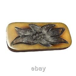 Vintage Bakelite Intricately Deeply Carved Flower Brooch Pin Black Retro 2 Tone