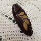 Vintage Bakelite Lapel Pin PURPLE Carved With Gold Leaves Rare and Unusual