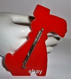 Vintage Bakelite Large Carved Cherry Red Scotty Dog Brooch Pin 3-1/4 EUC