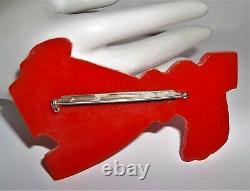 Vintage Bakelite Large Carved Cherry Red Scotty Dog Brooch Pin 3-1/4 EUC