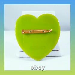 Vintage Bakelite Large Slice Green Heart Brooch Pin NewithOld Stock