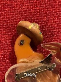 Vintage Bakelite & Lucite Mexican Man on Burro Sombrero Figural Brooch Pin