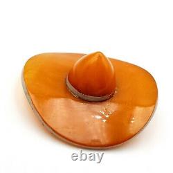 Vintage Bakelite Or Catalin Early Plastic Orange Swirled marbled Hat Pin Brooch
