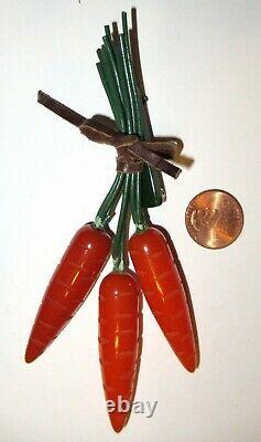 Vintage Bakelite Orange Carrot Brooch / Pin With Leather Tie