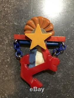 Vintage Bakelite Patriotic Anchor Star Pin