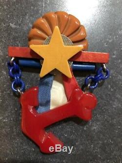 Vintage Bakelite Patriotic Anchor Star Pin