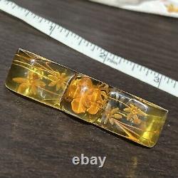 Vintage Bakelite Pin Apple Juice Reverse Carved Flower Brooch C Clasp