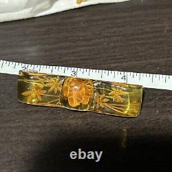 Vintage Bakelite Pin Apple Juice Reverse Carved Flower Brooch C Clasp