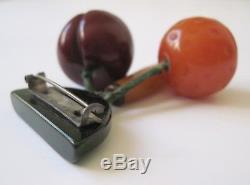 Vintage Bakelite Pin Brooch Dangling Fruit Orange Banana Cherry