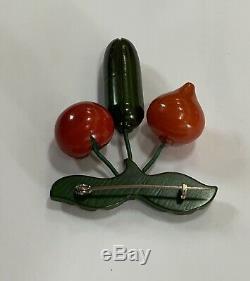 Vintage Bakelite Pin Brooch Dangling Vegetables Tomato Cucumber Radish