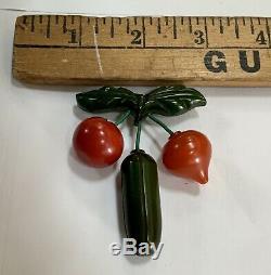 Vintage Bakelite Pin Brooch Dangling Vegetables Tomato Cucumber Radish