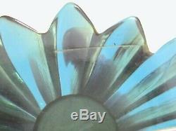 Vintage Bakelite Pin Brooch Teal Blue Prystal Color Painted Floral Glass Center