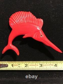 Vintage Bakelite Pin Large Red Swordfish