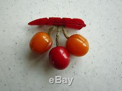 Vintage Bakelite Pin of Berries Hanging from a Red Stem