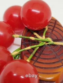 Vintage Bakelite Red Cherry Fruit Dangle Brooch Pin
