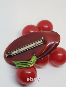 Vintage Bakelite Red Cherry Fruit Dangle Brooch Pin