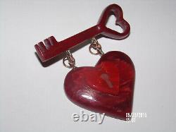 Vintage Bakelite SWEETHEART HEART KEY to MY HEART Brooch, Pin