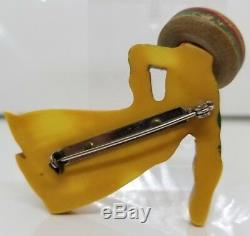 Vintage Bakelite South of the Border Hand Painted Brooch Pin 1930's