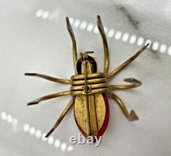 Vintage Bakelite Spider Brooch Large Brass Red Rare Pin Insect Art Deco 3D Bug