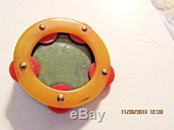Vintage Bakelite Tambourine pin moving part Rare swirled green yellow red colors