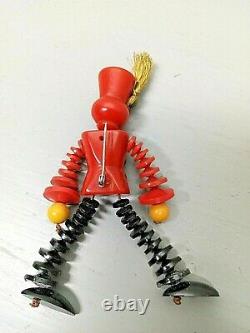 Vintage Bakelite Toy Soldier Pin Broche Red Butterscotch 4 tall