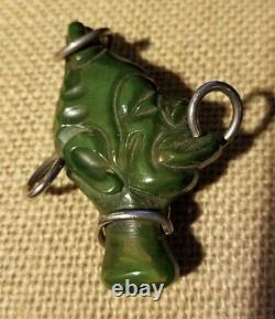 Vintage Bakelite Tribal Cameo Face Carved Brooch Pin Spinach Green Yellow