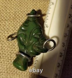 Vintage Bakelite Tribal Cameo Face Carved Brooch Pin Spinach Green Yellow