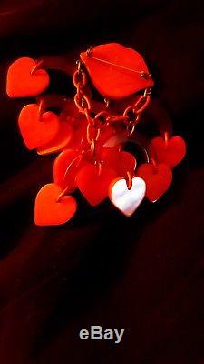 Vintage Bakelite Valentine Red Heart Brooch Pin