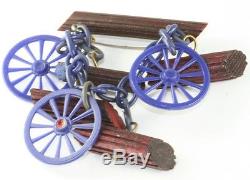 Vintage Bakelite Wood Cellulose Acetate Dangling Wagon Wheel Pin