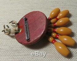 Vintage Bakelite and Wood Bowling Pin Brooch